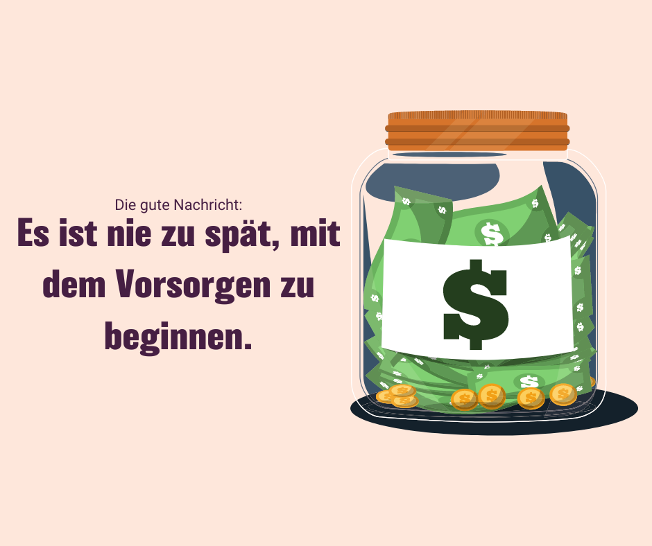 Es ist nie zu spät mit dem Vorsorgen zu beginnen Sparbüchse mit Vorsorge