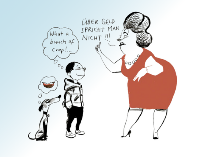 Woman talking to child about money